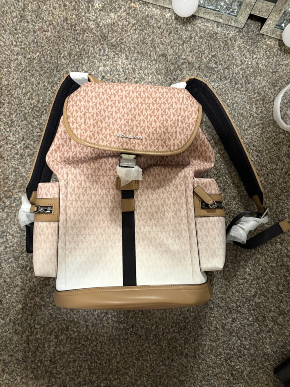 Michael Kors Pink Ombre Signature Canvas Backpack with Tan Trim